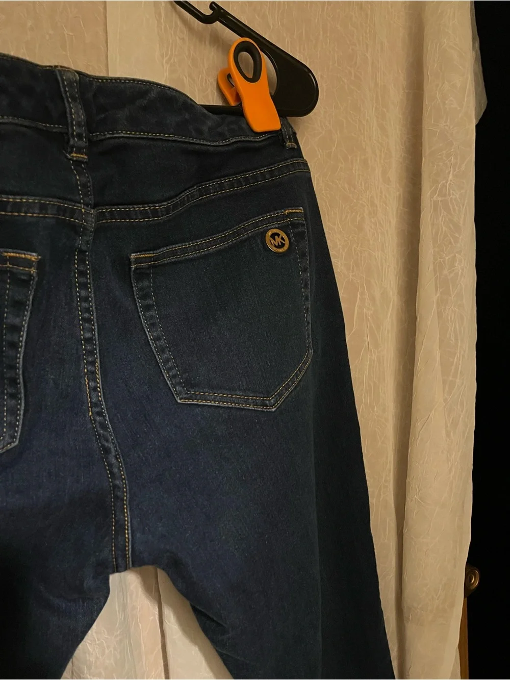 Michael Kors Dark Blue Skinny Jeans with Gold Zip Accents